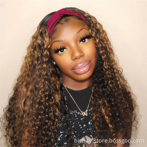 Cheap Deep Curly Ombre Highlight Human Hair Wigs Brazilian Remy Glueless P4-27 Colored Headband Wigs For Black Women